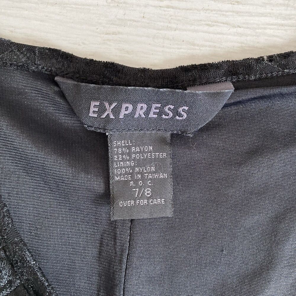 Express Vintage Y2K Crushed Velvet Dress Black Size 7/8 Whimsigoth Goth 90s - Picture 12 of 12